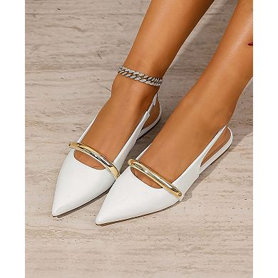 Berness Reina Slingback Flats with Gold-Tone Bar Detail