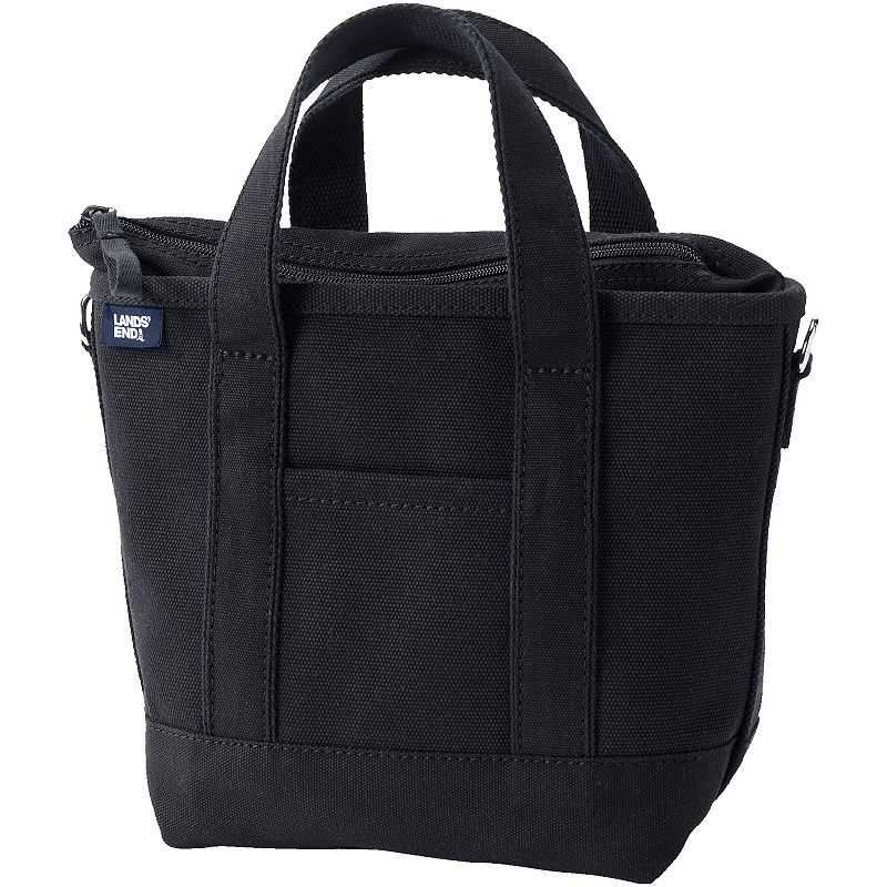 Lands' End Small 3-Pocket Zip Top Canvas Tote Bag, Black Black
