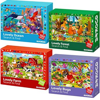 QUOKKA 4xSET 100 pc Puzzles for Kids Ages 4-6 Search and Find Kids Artist-Crafted