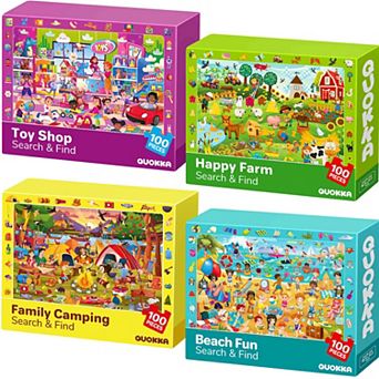 QUOKKA 4xSET 100 pc Puzzles for Kids Ages 4-6 Search and Find Kids Artist-Crafted