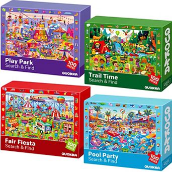 QUOKKA 4xSET 100 pc Puzzles for Kids Ages 4-6 Search and Find Kids Artist-Crafted