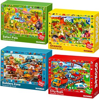 QUOKKA 4xSET 100 pc Puzzles for Kids Ages 4-6 Search and Find Kids Artist-Crafted