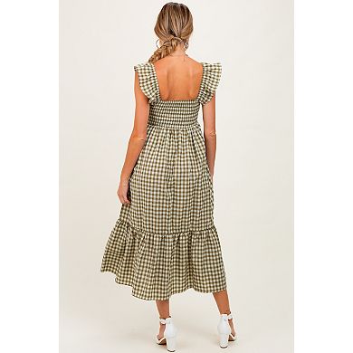 Maternity Gingham Ruffle Strap Midi Dress