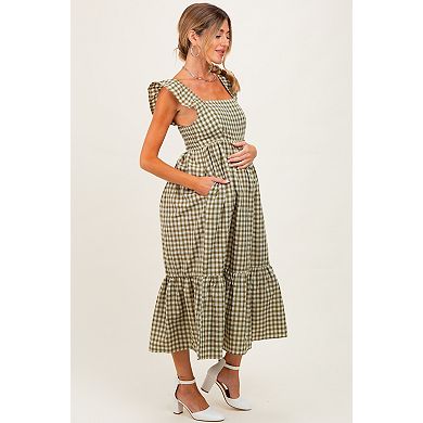 Maternity Gingham Ruffle Strap Midi Dress