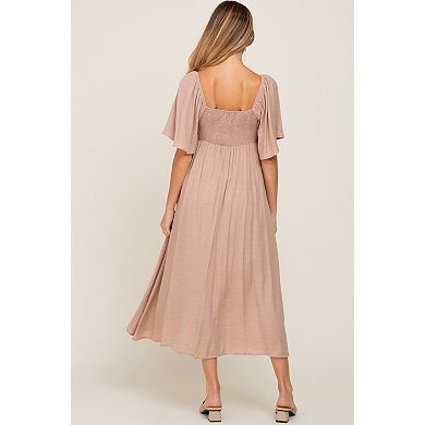 Maternity Front Tie Ruffle Sleeve Midi Dress