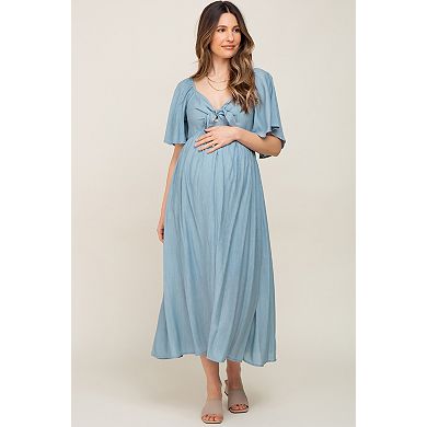 Maternity Front Tie Ruffle Sleeve Midi Dress