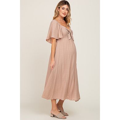 Maternity Front Tie Ruffle Sleeve Midi Dress