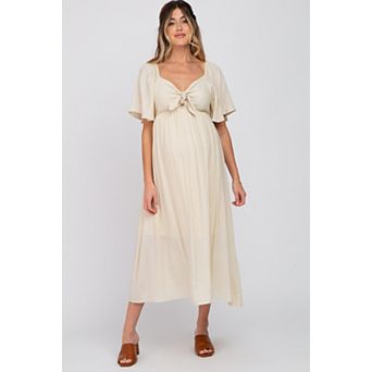 Maternity Front Tie Ruffle Sleeve Midi Dress