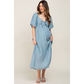 Maternity Front Tie Ruffle Sleeve Midi Dress