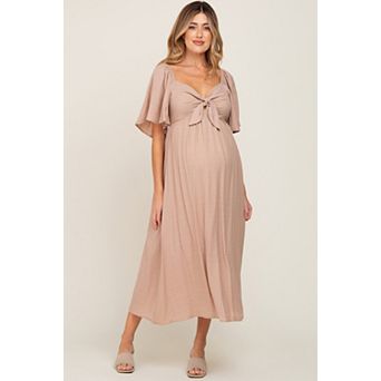 Maternity Front Tie Ruffle Sleeve Midi Dress