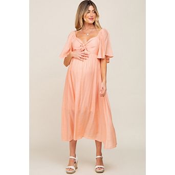 Maternity Front Tie Ruffle Sleeve Midi Dress
