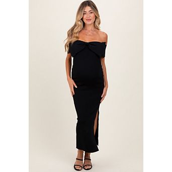Maternity Bow Detail Off Shoulder Side Slit Midi Dress