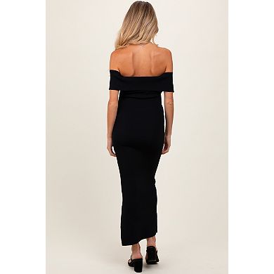 Maternity Bow Detail Off Shoulder Side Slit Midi Dress