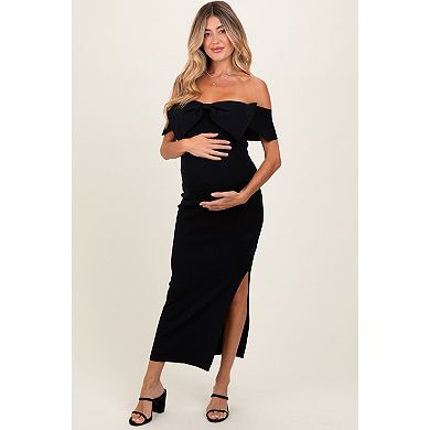 Maternity Bow Detail Off Shoulder Side Slit Midi Dress