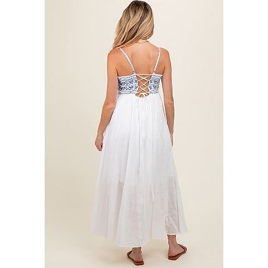 Maternity Blue Floral Lace-Up Back Maternity Maxi Dress