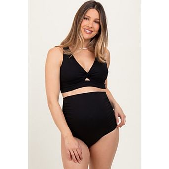 Maternity Ribbed Twist Cutout Front Swim Set