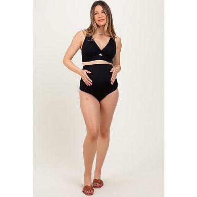 Maternity Ribbed Twist Cutout Front Swim Set