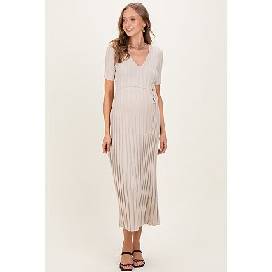 Maternity Ribbed Short Sleeve Knit Maxi Dress