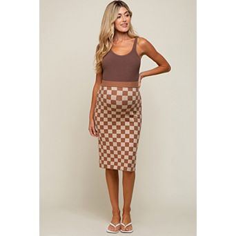 Maternity Checkered Knit Skirt