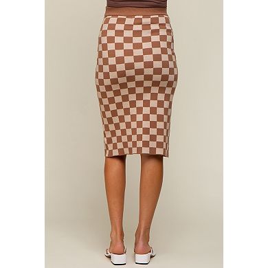 Maternity Checkered Knit Skirt