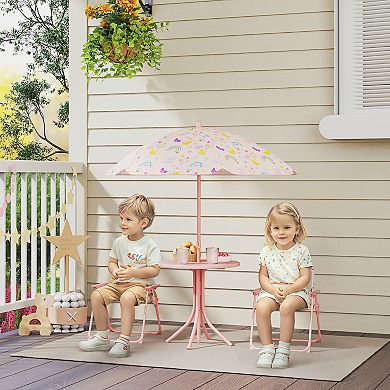 Qaba Kids Picnic Table and Chair Set, Activity Table with Chairs, Umbrella
