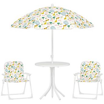 Qaba Kids Picnic Table and Chair Set, Activity Table with Chairs, Umbrella