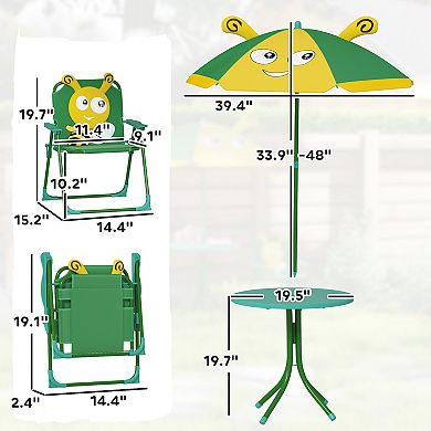 Qaba Kids Picnic Table and Chair Set with Height Adjustable Umbrella