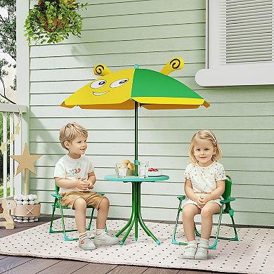 Qaba Kids Picnic Table and Chair Set with Height Adjustable Umbrella