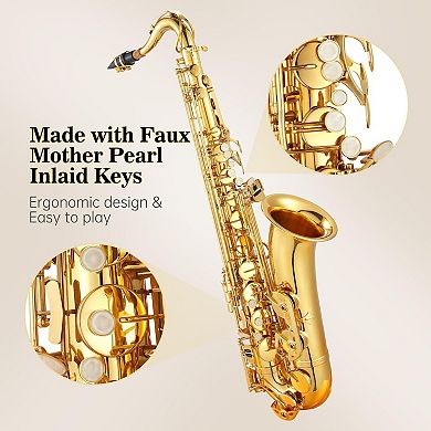 Eb Alto Saxophone Complete Kit - Brass Sax w/Hard Case, Mouthpiece, Reeds & Cleaning Kit