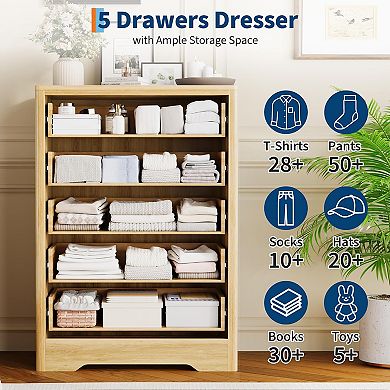 Dresser for Closet w/Decorative Drawer Front Chest with Clothes Storage Cabinet, Drawer Organizer