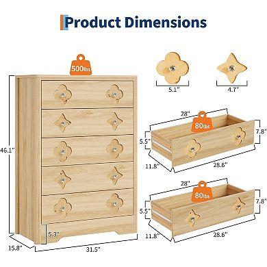 Dresser for Closet w/Decorative Drawer Front Chest with Clothes Storage Cabinet, Drawer Organizer