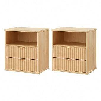 Fluted Farmhouse Nightstand Set of 2 with Charging Station - 23" Wide Bed Side Table