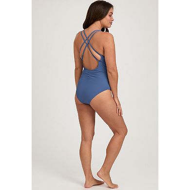 Maternity Ribbed V-Neck Ruched Criss Cross Low Back One Piece Swimsuit