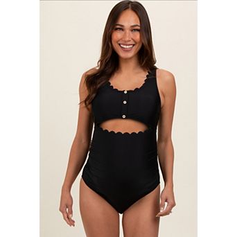 Maternity Scalloped Cutout Ruched One Piece Swimsuit
