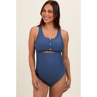 Maternity Scalloped Cutout Ruched One Piece Swimsuit