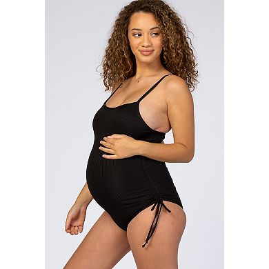 Maternity Ribbed Side Tie One-Piece Swimsuit