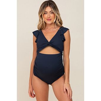 Maternity Ribbed Cutout Flutter One Piece Maternity Swimsuit