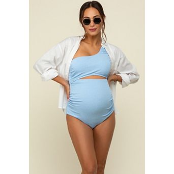 Maternity Blue Asymmetrical One Shoulder Side Cutout One-Piece Maternity Swimsuit