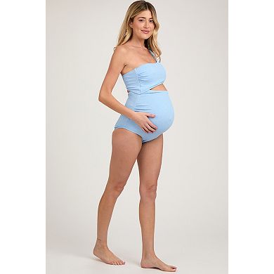 Maternity Blue Asymmetrical One Shoulder Side Cutout One-Piece Maternity Swimsuit