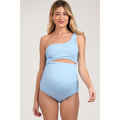 Maternity Blue Asymmetrical One Shoulder Side Cutout One-Piece Maternity Swimsuit
