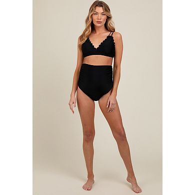 Maternity Scalloped V-Neck High Waist Two-Piece Swimsuit