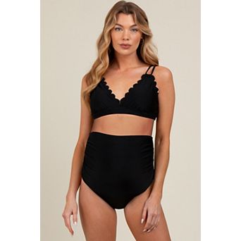 Maternity Scalloped V-Neck High Waist Two-Piece Swimsuit
