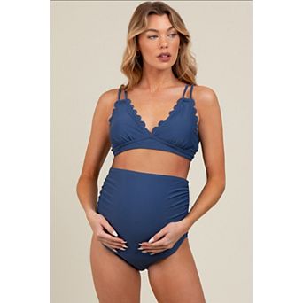 Maternity Scalloped V-Neck High Waist Two-Piece Swimsuit
