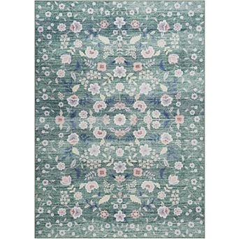 Boho Floral Runner Rug, Machine Washable Low Pile Non Slip for Hallway Kitchen Entryway