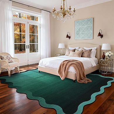 Washable Scalloped Rug，Ultra-Soft Gradient Entryway Runner Rug，Non-Slip，Non-Shedding