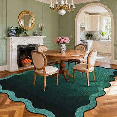 Washable Scalloped Rug，Ultra-Soft Gradient Entryway Runner Rug，Non-Slip，Non-Shedding