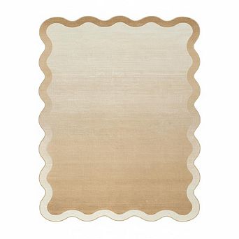 Washable Scalloped Rug，Ultra-Soft Gradient Entryway Runner Rug，Non-Slip，Non-Shedding