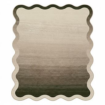Washable Scalloped Rug，Ultra-Soft Gradient Entryway Runner Rug，Non-Slip，Non-Shedding