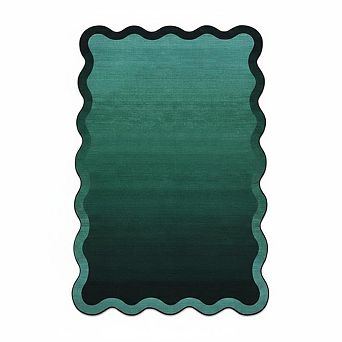 Washable Scalloped Rug，Ultra-Soft Gradient Entryway Runner Rug，Non-Slip，Non-Shedding