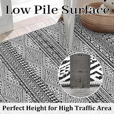 Boho Floral Runner Rug, Machine Washable Low Pile Non Slip for Hallway Kitchen Entryway